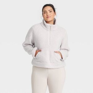 Women's High Pile Fleece 1/2 Zip Pullover - All In Motion™ Light Taupe new